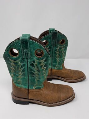 Smoky Mountain Boots Western Cowboy Boots Sz 2R Brown & Turquoise horse cowgirl